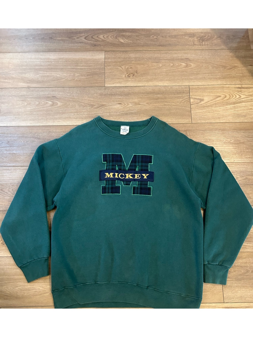 Vintage 90s Disney Store Mickey Mouse Plaid Crewneck Sweatshirt XL USA